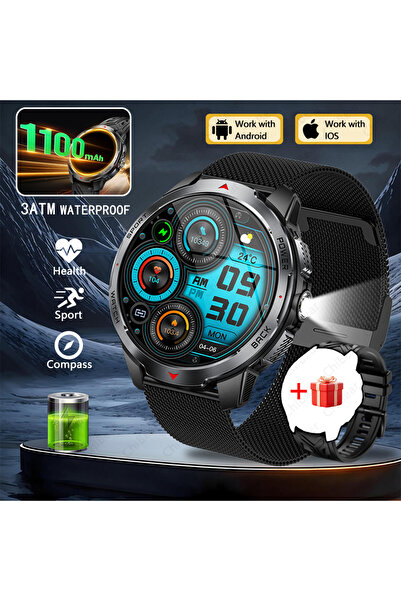 Choice ساعة ذكية رياضية خارجية للرجال، سوداء اللون، ببطارية 1100 مللي أمبير، ...