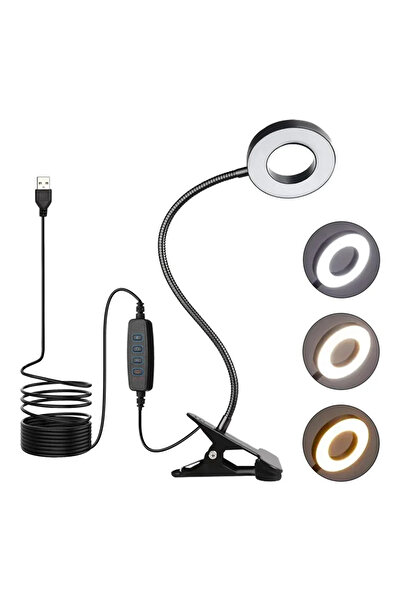 Choice مصباح مكتبي أسود مزود بمشبك LED يعمل بمنفذ USB، قابل للتثبيت بزاوية 36...