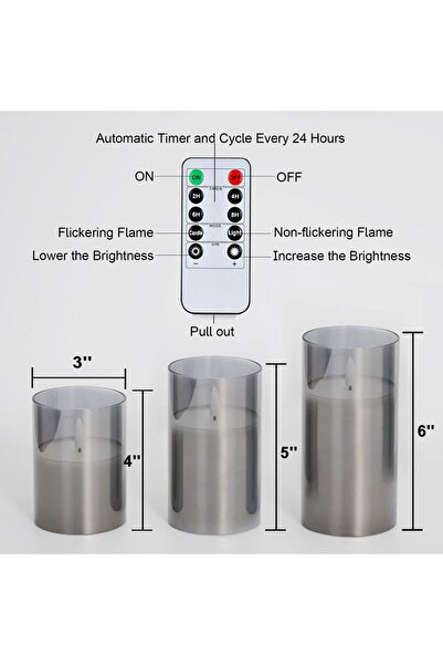 Choice 3PCS-Grey 3PCS Flickering Flameless Candles with Remote Control and Ti...