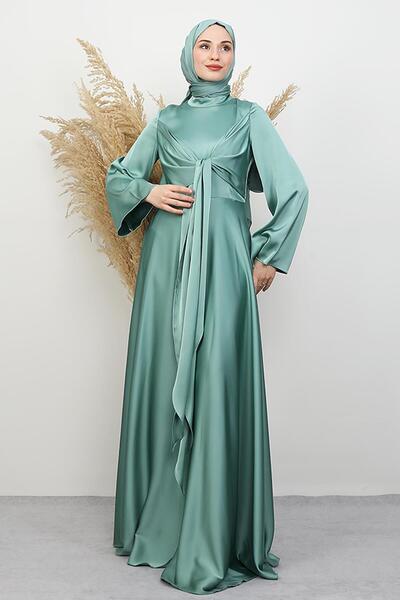 GİYZAMİLA Erim Satin Evening Dress Mint