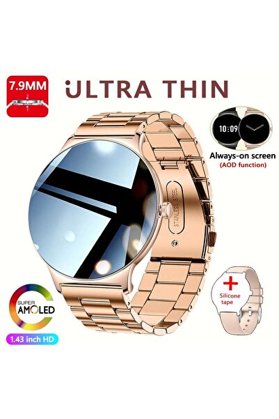 Choice ساعة ذكية جديدة فائقة النحافة من الفولاذ المطلي بالذهب الوردي، مزودة ب...