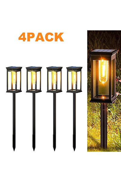 Choice مجموعة من 4 مصابيح LED خارجية تعمل بالطاقة الشمسية، مصابيح تنجستن، مقا...