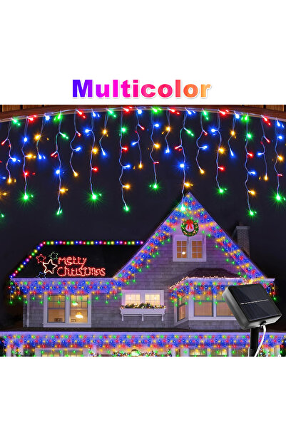 Choice 3.5M 96Leds Multicolor Solar Icicle String Lights 8 Modes Outdoor Sola...