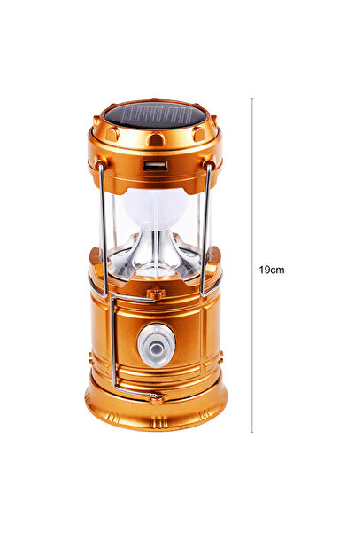 Choice فانوس تخييم شمسي ذهبي قابل للطي، مزود بإضاءة LED، قابل لإعادة الشحن عب...