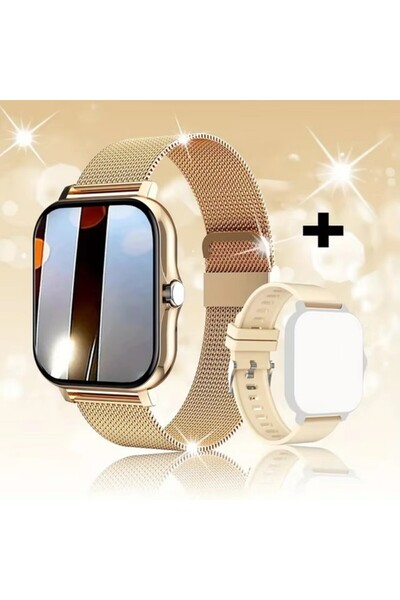 Choice ساعة ذكية جديدة بحزام شبكي ذهبي، متوافقة مع هواتف أندرويد وآيفون، شاشة...