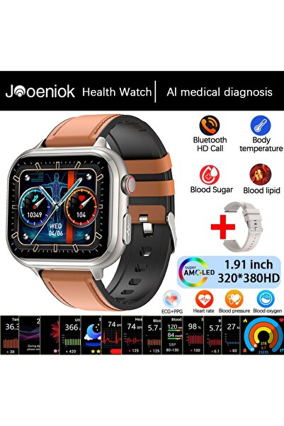 Choice ساعة ذكية طبية جديدة من الجلد البني، إصدار 2025، مزودة بتخطيط كهربية ا...