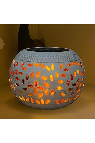 Choice مصباح شمسي أبيض مقاوم للماء، فانوس شمسي مجوف مزخرف بتصميم عتيق للحديقة