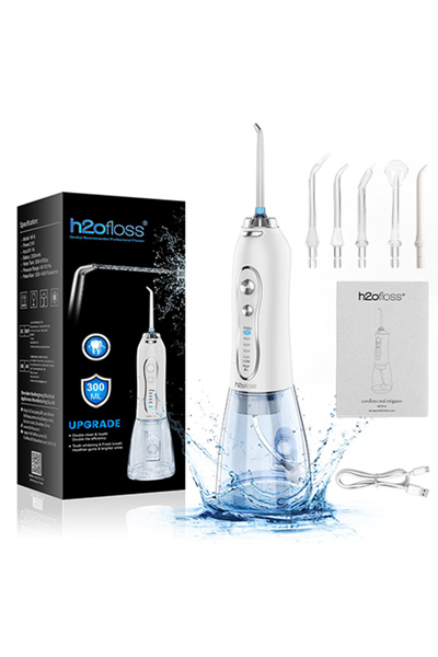 Choice1 جهاز تنظيف الأسنان بالماء WHITE H2ofloss، ضغط 140 رطل لكل بوصة مربعة،...