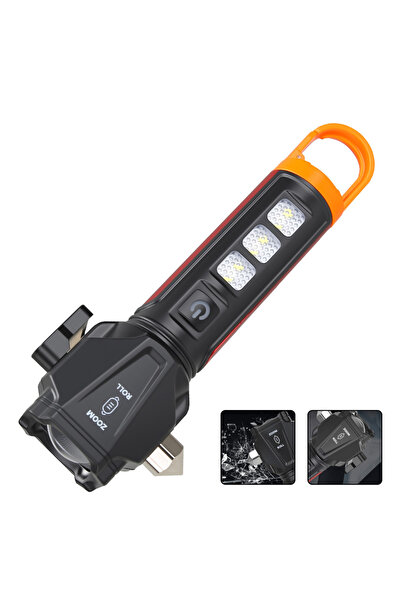 Heinast مصباح طوارئ واحد مزود بمطرقة أمان وقاطع حزام الأمان وضوء ستروب SOS، ق...