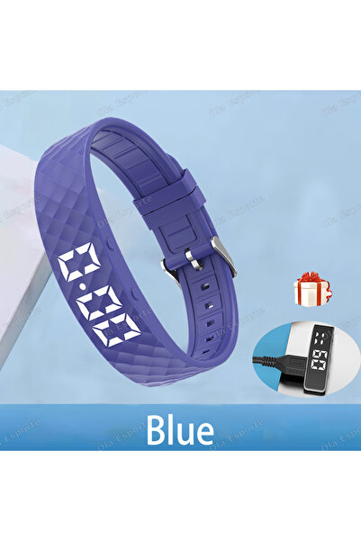 Choice سوار ذكي أزرق مزود بشاشة LED رقمية مقاومة للماء، مزود بساعة ذكية وعداد...