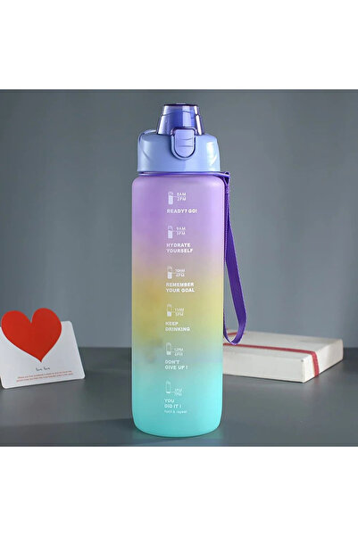 Generic زجاجة ماء سعة 1000 مل مزودة بعلامات زمنية، خالية من مادة BPA، مانعة ل...