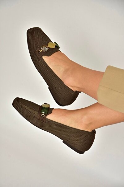 Fox Shoes Y820400304 Brown Knitwear Fabric Bead Detailed Women's Ballerinas