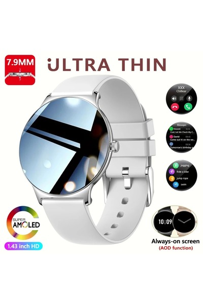 Choice ساعة ذكية جديدة فائقة النحافة بتقنية AMOLED للنساء، لون رمادي، شاشة تع...