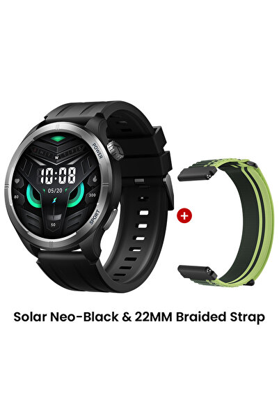 Haylou ساعة ذكية تعمل بالطاقة الشمسية من نيو، سوداء اللون، مقاس 22 مم، بسلك م...