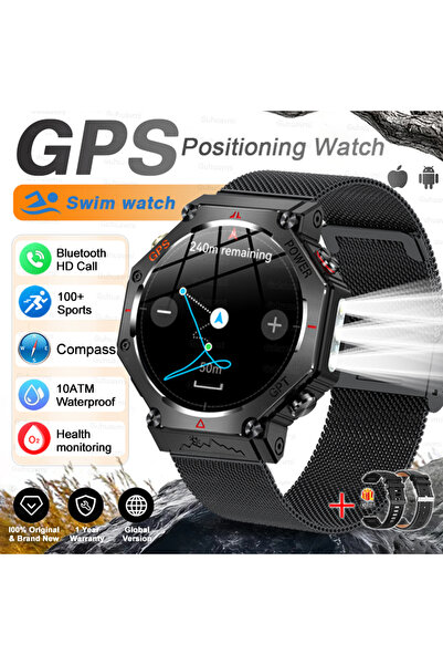 Choice ساعة سباحة مزودة بنظام تحديد المواقع العالمي (GPS) وحزام شبكي أسود، سا...