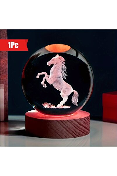 Choice horse horse 1 PC 3D laser carved horse crystal, equipped with wooden c...