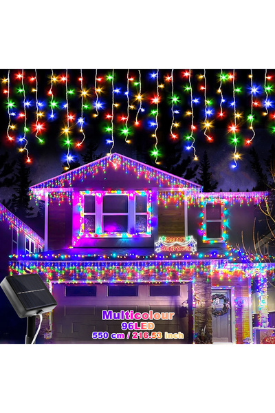 Choice Multicolor 96LEDS 2025 Solar Ice Strip Light 8 Modes LED lcicle Fairy ...