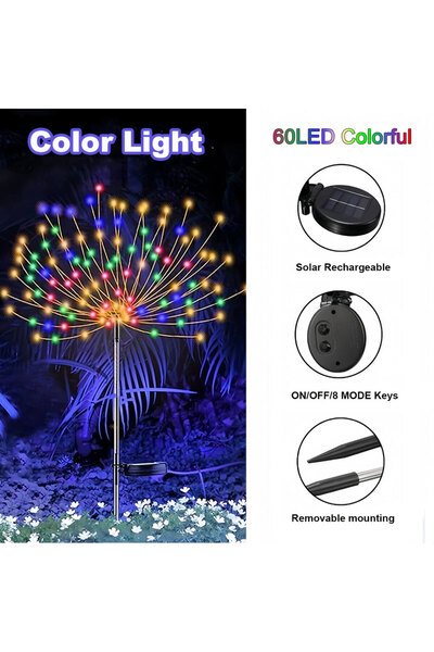 Choice3 مصباح ألعاب نارية شمسي ملون 60/200 مصباح LED، 8 أوضاع إضاءة، مناسب لل...
