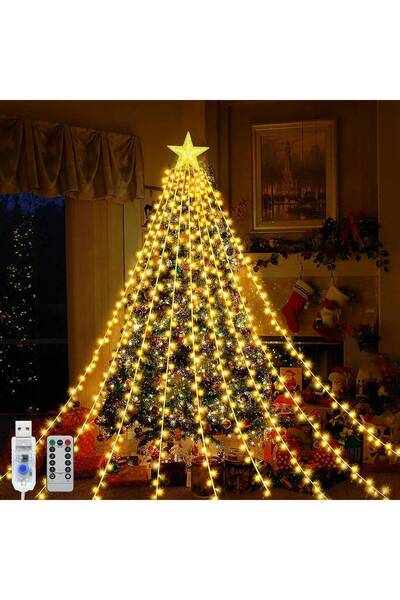 Choice Warm White 1PC 198 LED Star Waterfall Lights With 8 Modes USB Powered ...