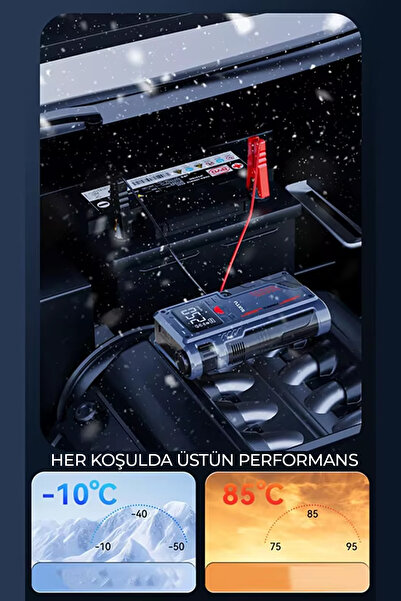 ROBO Süper 4'lü Şarjlı Akü Ateşleyici Lastik şişirici Powebank Led ışık 150Psi Yüksek basınçlı Gri