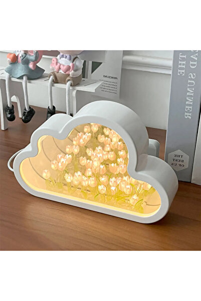 Choice مصباح توليب وردي يدوي الصنع على شكل زهرة توليب وردية اللون مع أجواء لي...