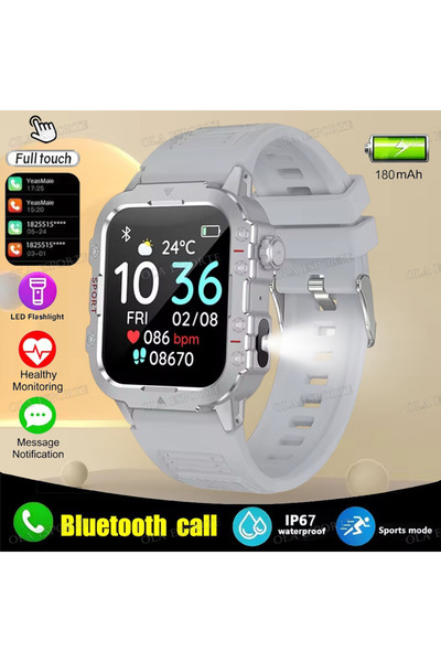 Choice ساعة ذكية عسكرية فضية جديدة لعام 2025 مزودة بمصباح يدوي، للرجال، مقاوم...