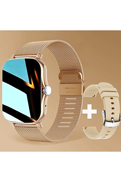 Choice ساعة ذكية بحزام شبكي ذهبي، متوافقة مع أجهزة أندرويد وآيفون، شاشة عالية...