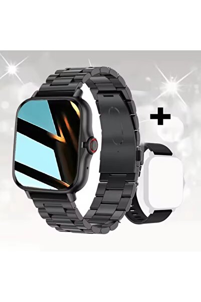 Choice أضف ساعة ذكية سوداء من الفولاذ لعام 2024، تعمل بنظام أندرويد، بشاشة مل...