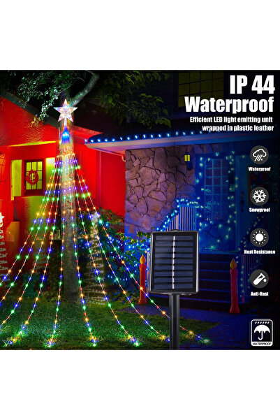 Choice مصباح شلال شمسي متعدد الألوان بطول 2 متر على شكل نجمة خماسية، مقاوم لل...