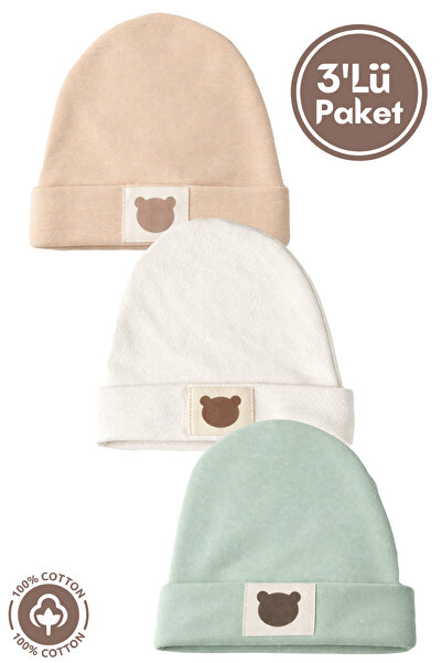 Miniel Unisex Bebek Ayıcık Armalı Penye Organik Pamuklu Yenidoğan 3Lü Bebek B...