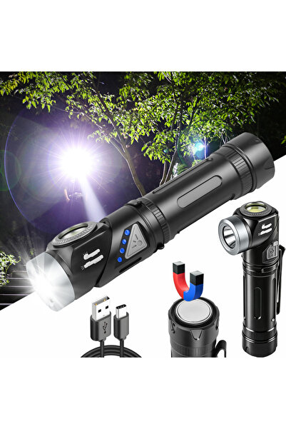 Choice مصباح يدوي LED قابل لإعادة الشحن بدون بطارية، مزود برأس قابل للدوران 9...