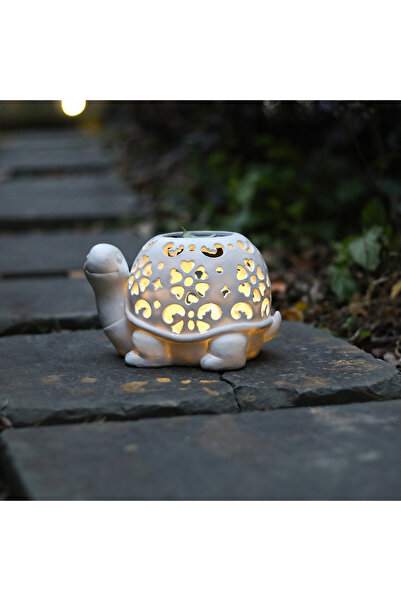 Choice تمثال سلحفاة أبيض يعمل بالطاقة الشمسية، مناسب للاستخدام الخارجي، مع إض...