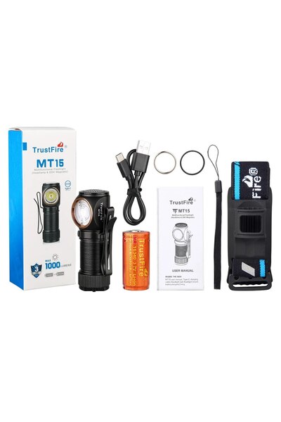 Choice مصباح رأس Trustfire MT15 LED قوي قابل للتغيير، أسود اللون، بقوة 1000 ل...