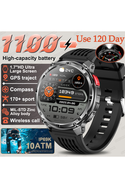 Choice ساعة T-Rex3 Pro الذكية العسكرية السوداء، مزودة ببطارية 1100 مللي أمبير...