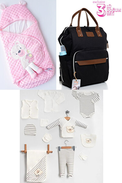 Beyaz Bebek 3'lü Bebek Doğum Seti (10 PARÇALI HASTANE ÇIKIŞ SETİ,KUNDAK ve BE...
