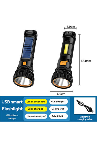 Choice LITHIUM ION black YF-1128 Solar Powered LED Flashlight With COB Side L...