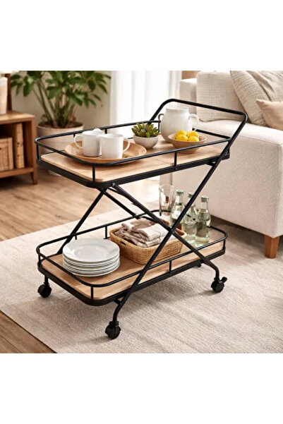 Palma homez Multi-Use Table Wood and Metal – Beige – 70 x 40 x 80 cm