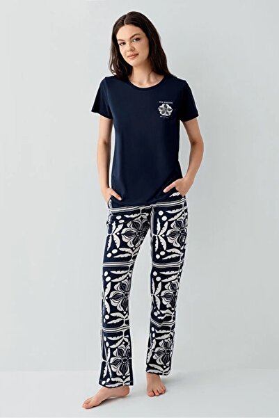 YUYİ ARNETTA 50% МОДАЛ 50% ПАМУК КОЛИЕ С КРАТКИ РЪКАВИ ДАМСКИ ПИЖАМА 3565