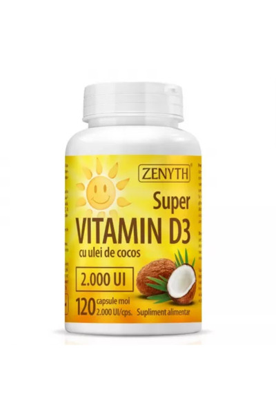 ZENYTH Σούπερ βιταμίνη D3 με λάδι καρύδας, 2000IU, 120 κάψουλες,