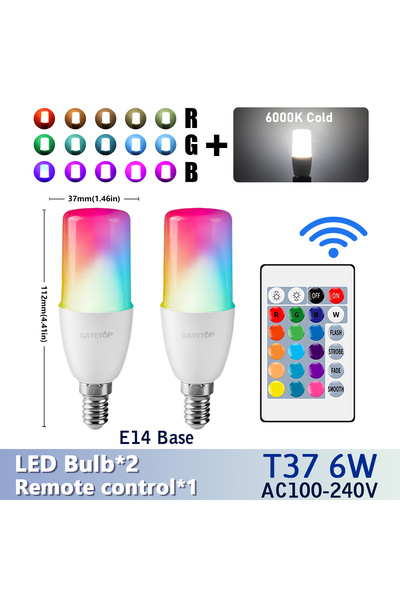 Choice AC100-240V Yes E14 6000K 2PCS E14/E27/B22 T37 RGB Bulb LED Multicolor ...