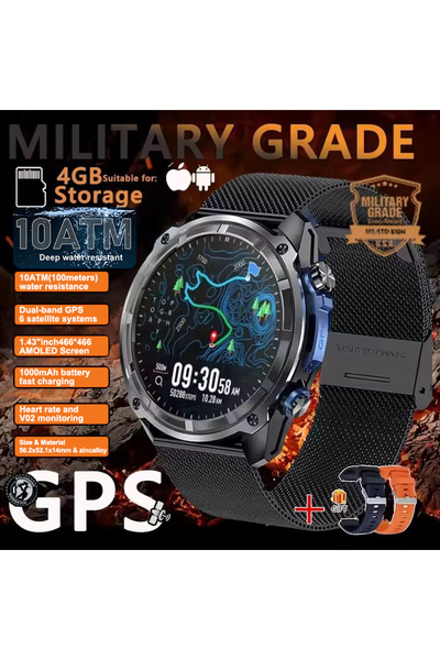 Choice حزام شبكي أسود مزود بخريطة GPS للمغامرات، ساعة ذكية عسكرية جديدة للرجا...