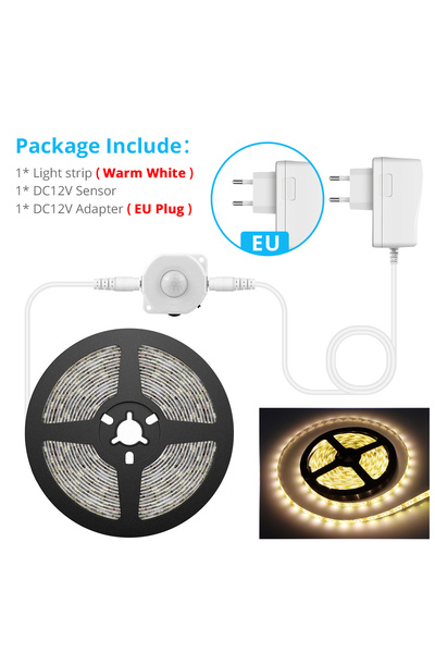 Choice 5m EU Plug Warm White Auto On Off PIR Motion Sensor LED Strip Lights N...