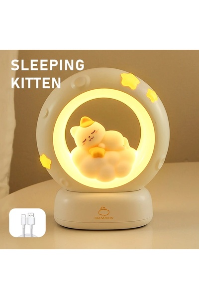 Choice مصباح ليلي LED على شكل قمر على شكل قطة، مصباح على شكل أرنب كرتوني لطيف...