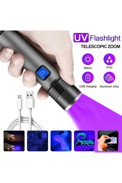 Choice مصباح يدوي قابل لإعادة الشحن عبر منفذ USB، يعمل بالأشعة فوق البنفسجية ...