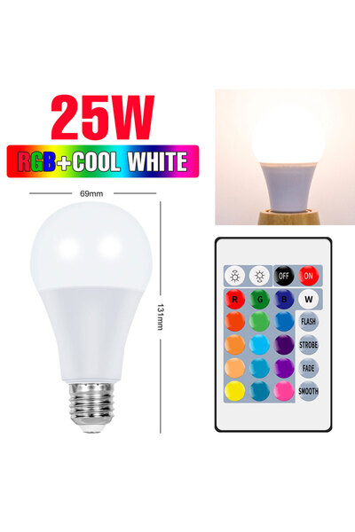 Choice مصباح LED RGB أبيض بارد بقوة 25 واط، قاعدة E27، 16 لونًا، جهاز تحكم عن...