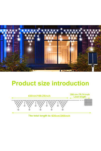 Choice 4.3M WHITE Solar Christmas Decorative String Light LED Pentagram Ice S...