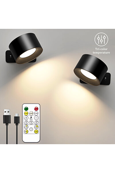 aiopp 2 pcs black LED Magnetic Wall Sconce Lights, USB Rechargeable Wall Moun...