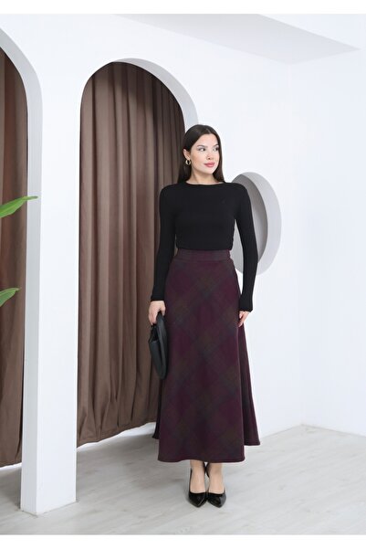 MODA ELA Ekose Desenli Kışlık Kaşe Etek