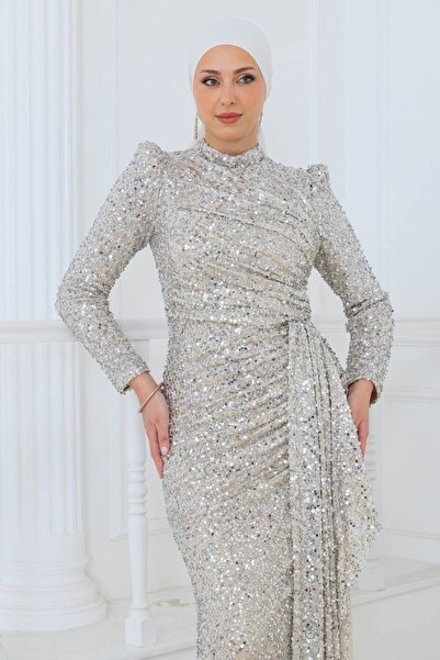 zoezoe DRAPE DETAYLI PUL PAYETLİ TESETTÜR ABİYE ELBİSE