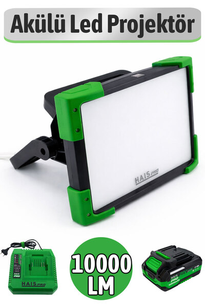 Hais Akülü Solo Led Projektör 10000 Lümen 21 V Şarjlı Güçlü Işık Gücü İnşaat ...